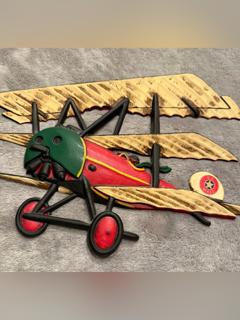 Vintage Dept 56 Cast Metal Airplane U.S. Mail Triplane Wall Decor